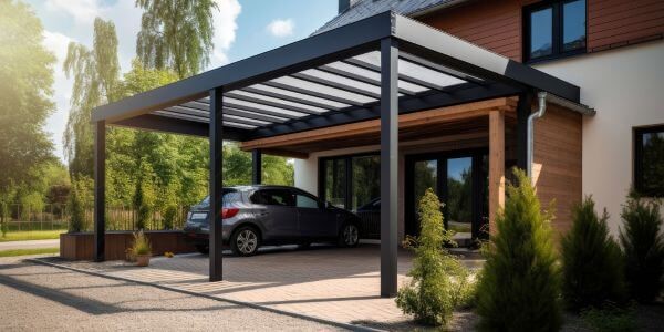 Terrasse couverte avec carport intégré