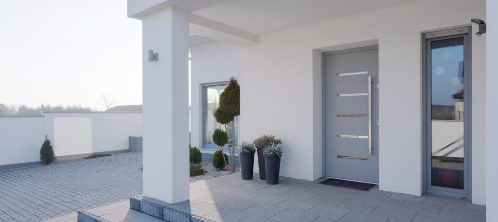 Modern entrance to the big white house